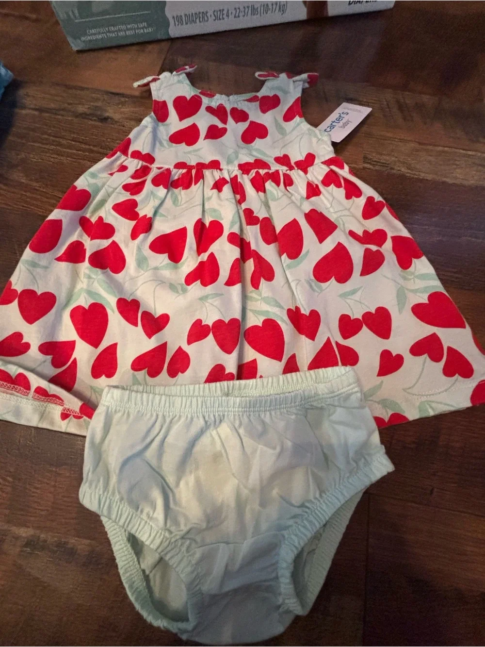 Carters baby heart print 2-piece set 9 months (dress & diaper cover)-NWT